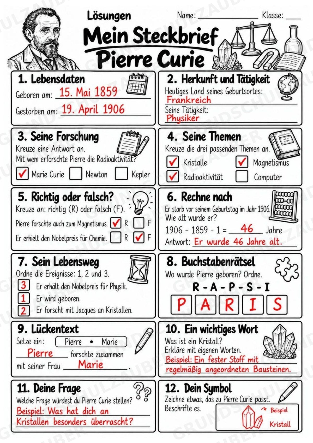 Pierre Curie – Steckbrief & Infotext für die Grundschule | Berühmte Persönlichkeiten | Sachunterricht – Materialseite 5