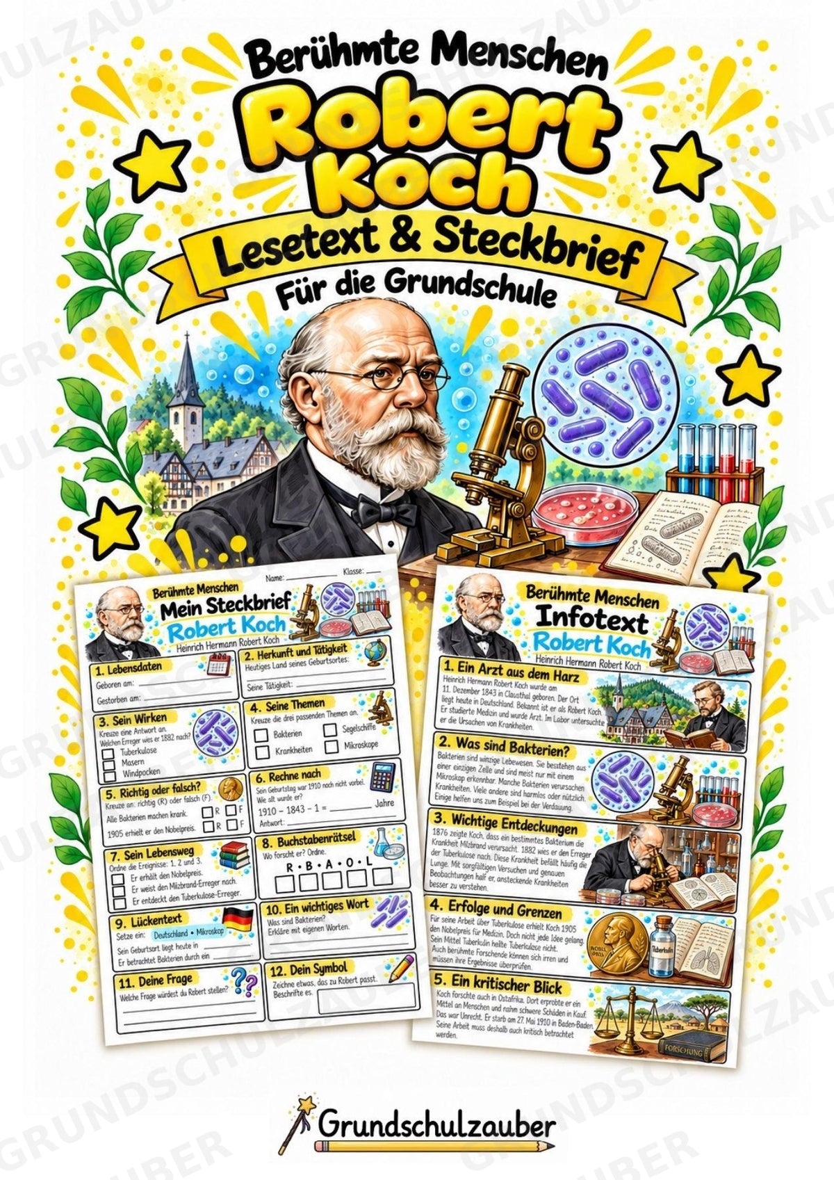 Robert Koch – Steckbrief & Infotext für die Grundschule | Berühmte Persönlichkeiten | Sachunterricht – Cover