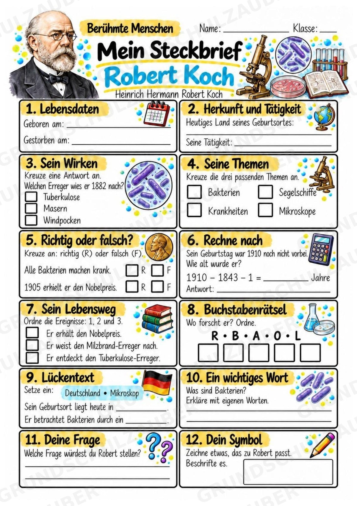 Robert Koch – Steckbrief & Infotext für die Grundschule | Berühmte Persönlichkeiten | Sachunterricht – Materialseite 3