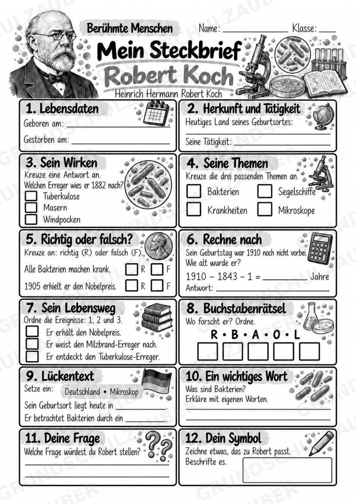 Robert Koch – Steckbrief & Infotext für die Grundschule | Berühmte Persönlichkeiten | Sachunterricht – Materialseite 4