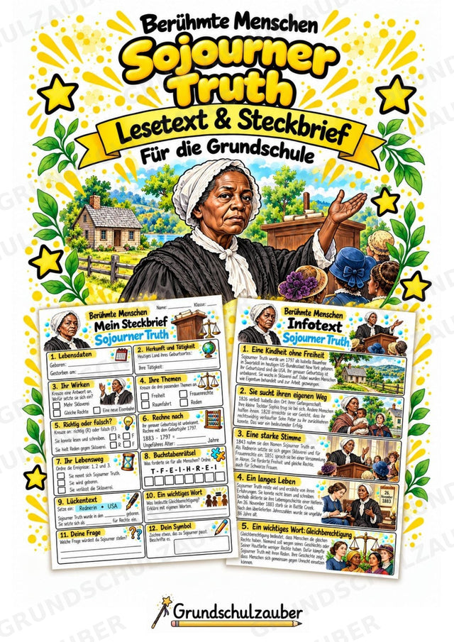 Sojourner Truth – Steckbrief & Infotext für die Grundschule | Berühmte Persönlichkeiten | Sachunterricht – Cover