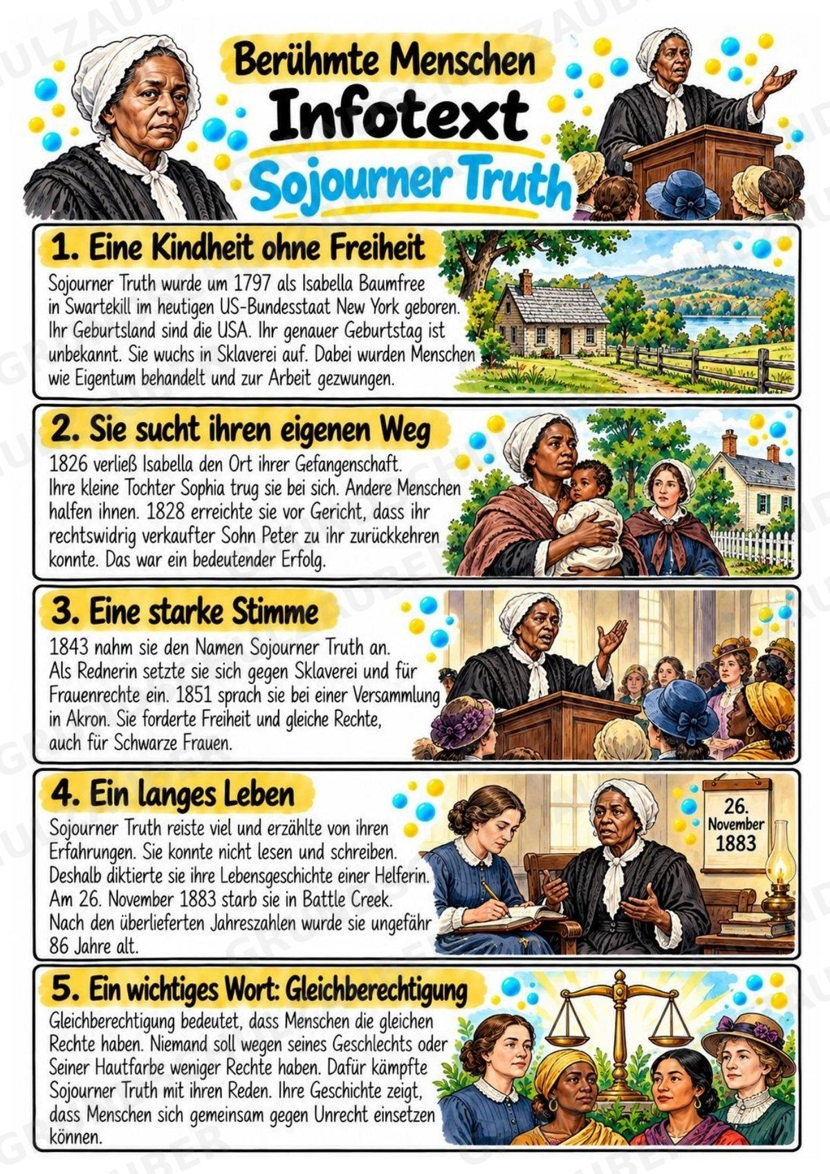 Sojourner Truth – Steckbrief & Infotext für die Grundschule | Berühmte Persönlichkeiten | Sachunterricht – Materialseite 2