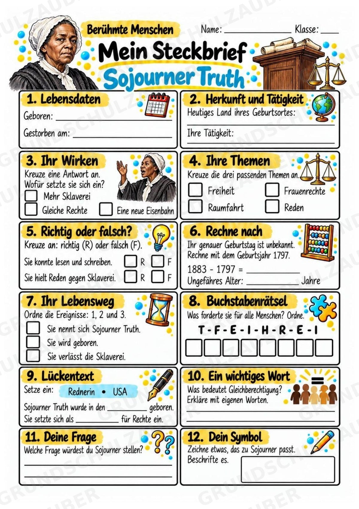 Sojourner Truth – Steckbrief & Infotext für die Grundschule | Berühmte Persönlichkeiten | Sachunterricht – Materialseite 3