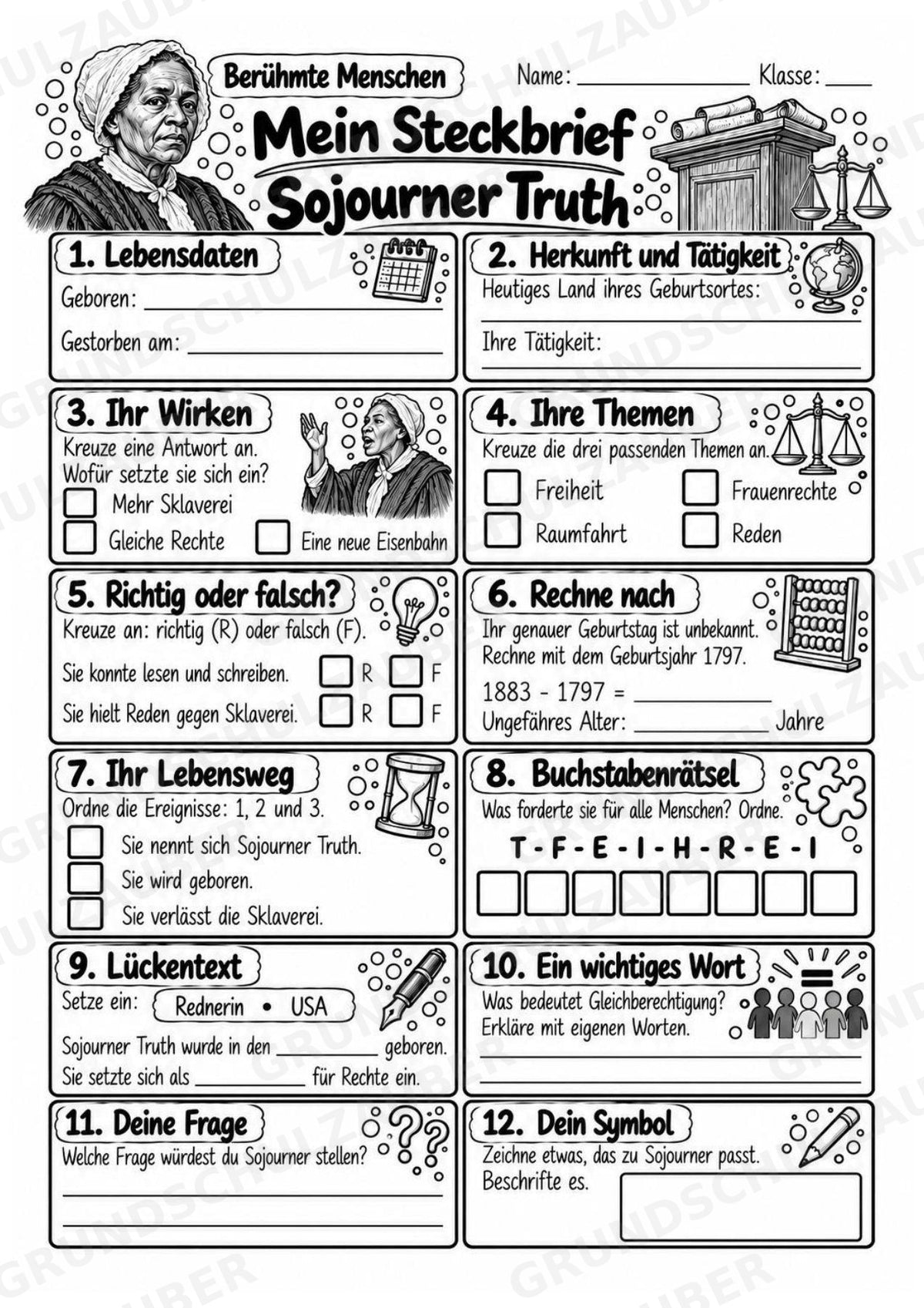 Sojourner Truth – Steckbrief & Infotext für die Grundschule | Berühmte Persönlichkeiten | Sachunterricht – Materialseite 4