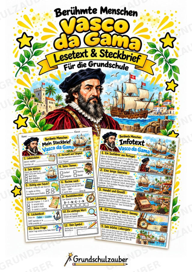 Vasco da Gama – Steckbrief & Infotext für die Grundschule | Berühmte Persönlichkeiten | Sachunterricht – Cover