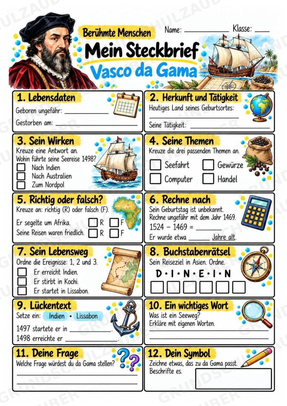 Vasco da Gama – Steckbrief & Infotext für die Grundschule | Berühmte Persönlichkeiten | Sachunterricht – Materialseite 3