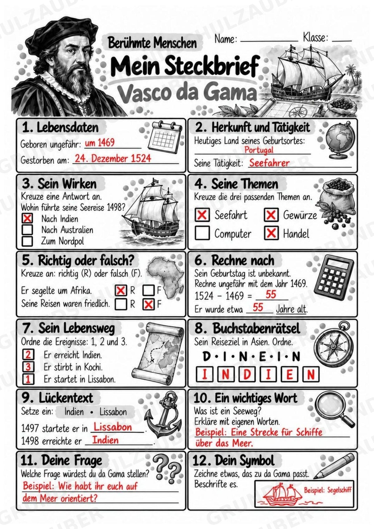 Vasco da Gama – Steckbrief & Infotext für die Grundschule | Berühmte Persönlichkeiten | Sachunterricht – Materialseite 5