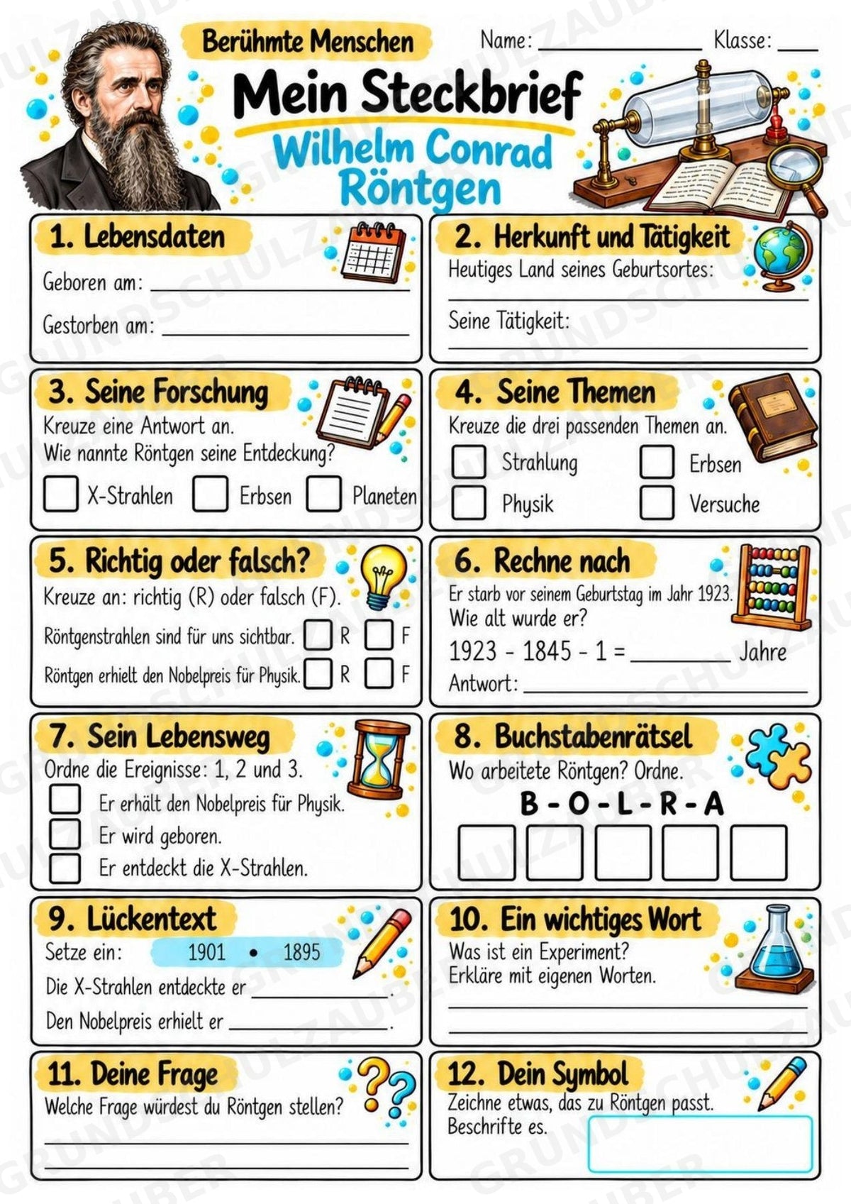 Wilhelm Conrad Roentgen – Steckbrief & Infotext für die Grundschule | Berühmte Persönlichkeiten | Sachunterricht – Materialseite 3
