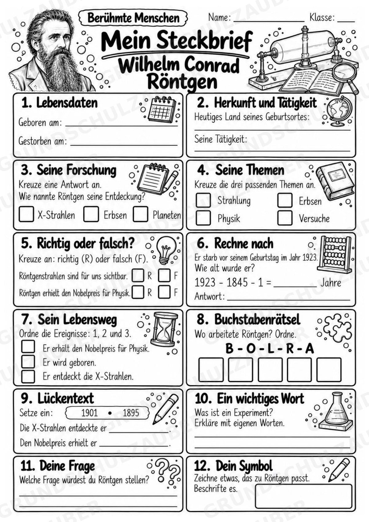 Wilhelm Conrad Roentgen – Steckbrief & Infotext für die Grundschule | Berühmte Persönlichkeiten | Sachunterricht – Materialseite 4