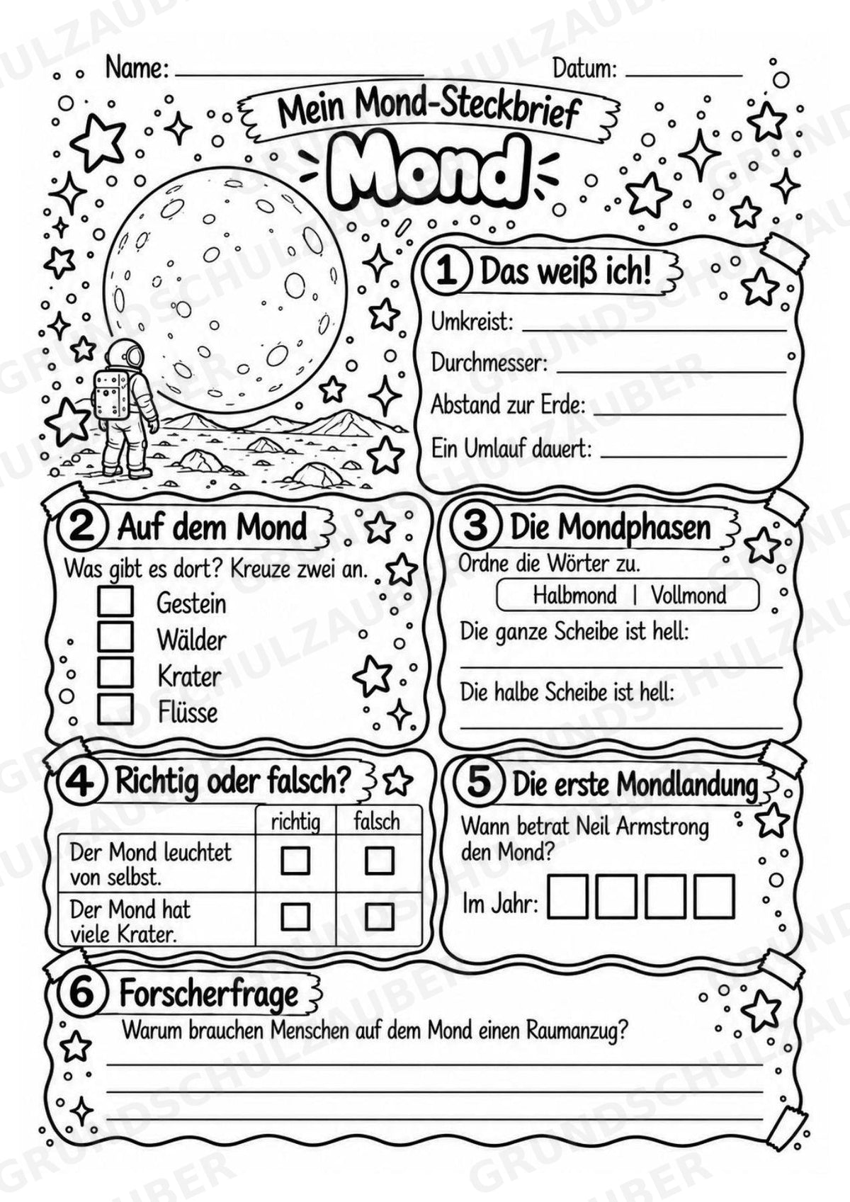 Mond – Steckbrief und Lesetext | Planeten & Sonnensystem für die Grundschule – Materialseite 4