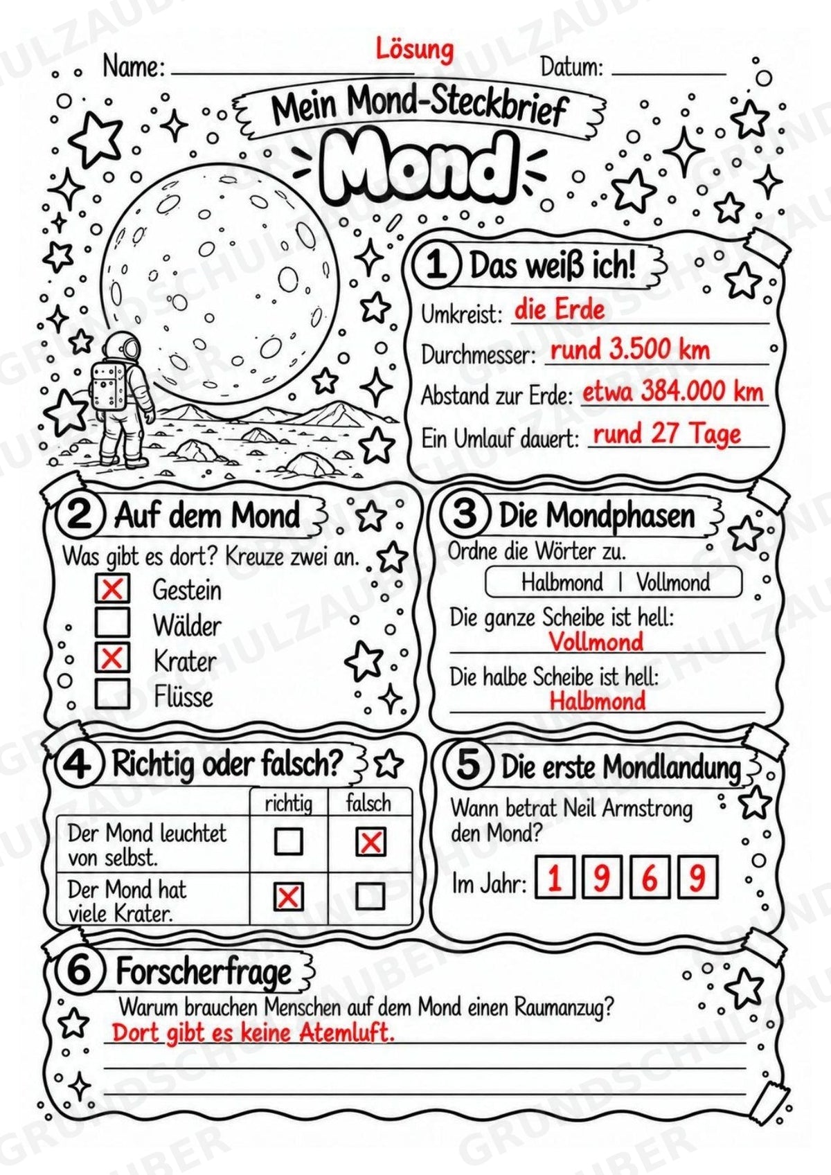 Mond – Steckbrief und Lesetext | Planeten & Sonnensystem für die Grundschule – Materialseite 5