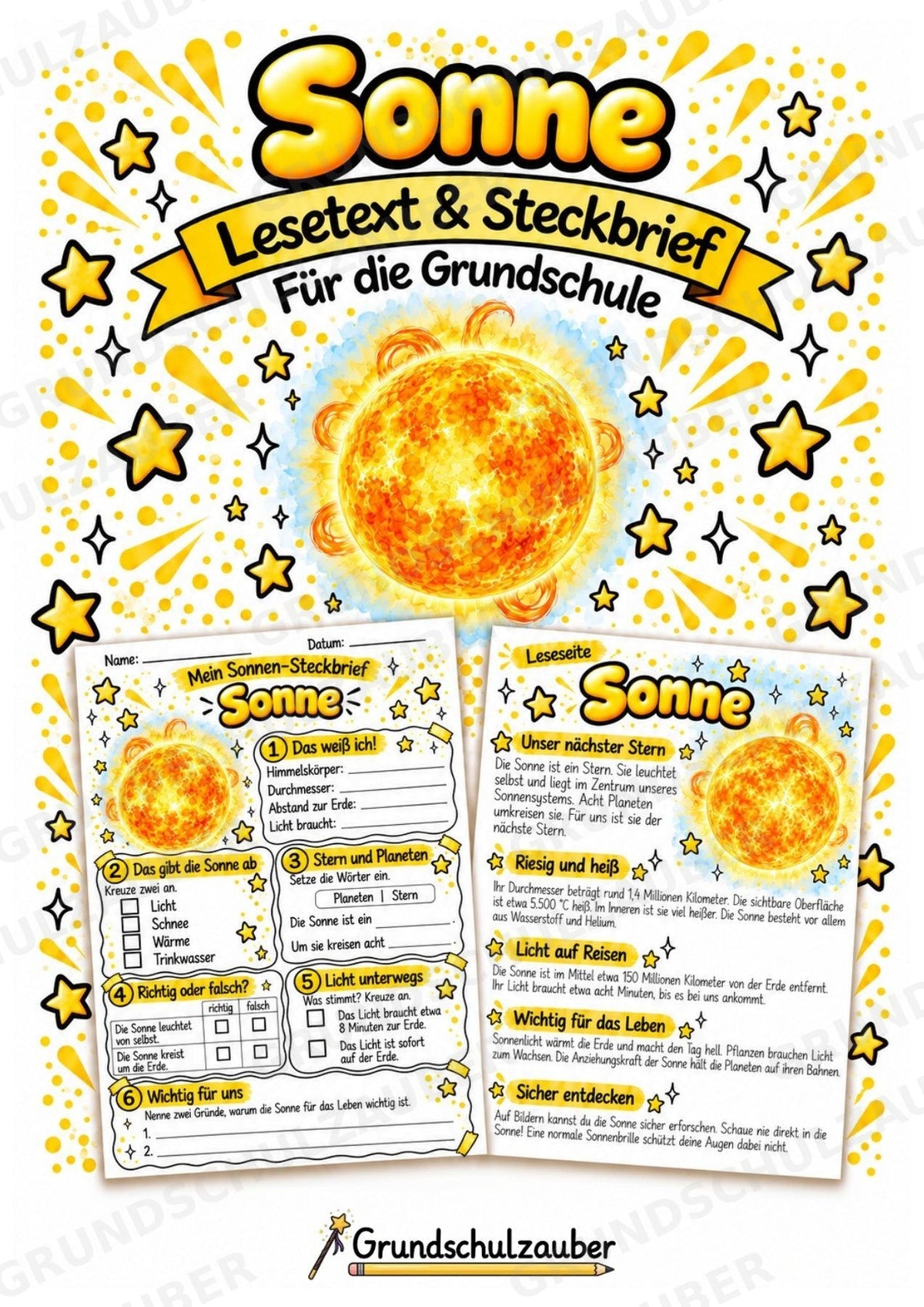 Sonne – Steckbrief und Lesetext | Planeten & Sonnensystem für die Grundschule – Cover