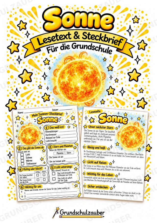 Sonne – Steckbrief und Lesetext | Planeten & Sonnensystem für die Grundschule – Cover
