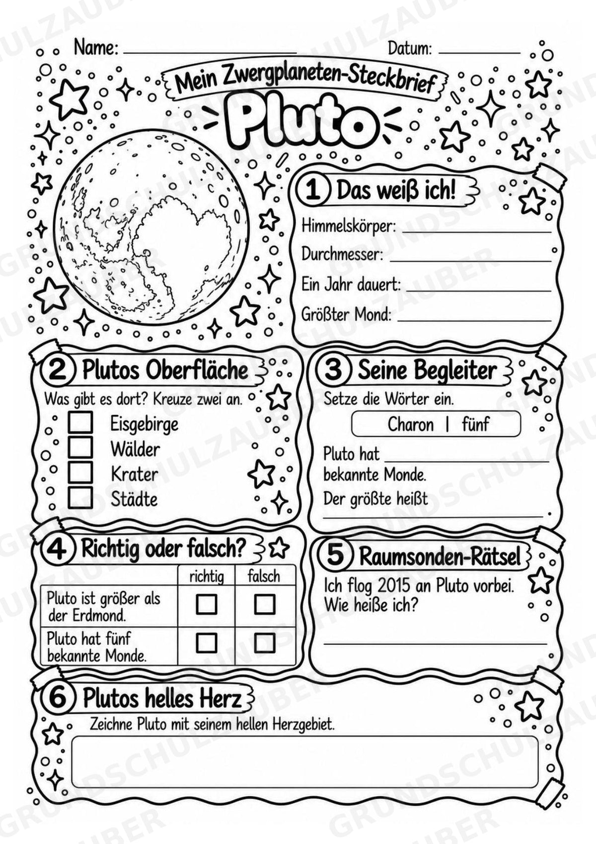 Pluto – Steckbrief und Lesetext | Planeten & Sonnensystem für die Grundschule – Materialseite 4