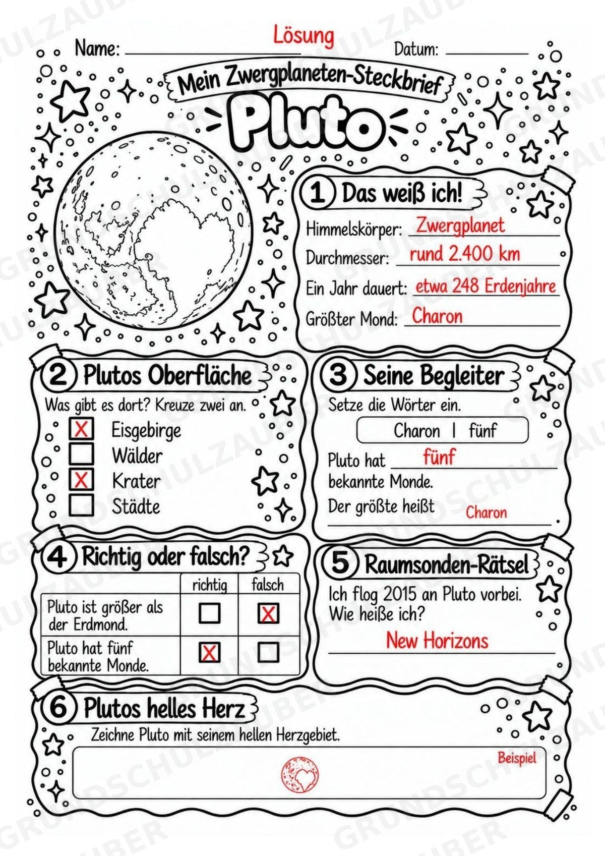 Pluto – Steckbrief und Lesetext | Planeten & Sonnensystem für die Grundschule – Materialseite 5