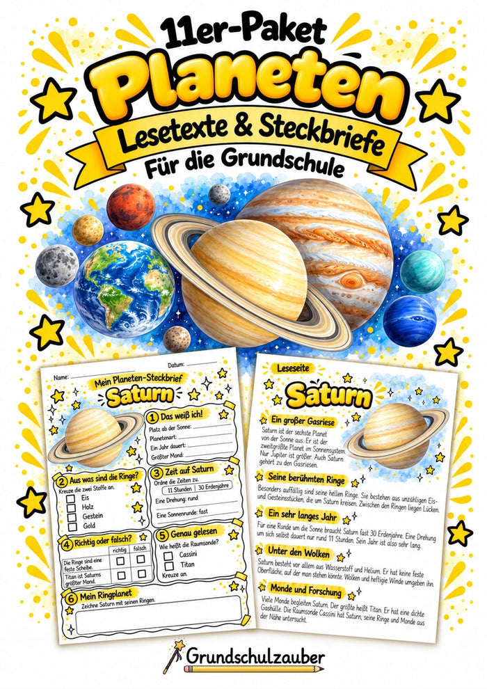 Planeten & Sonnensystem – Paket mit 11 Steckbriefen und Lesetexten für die Grundschule