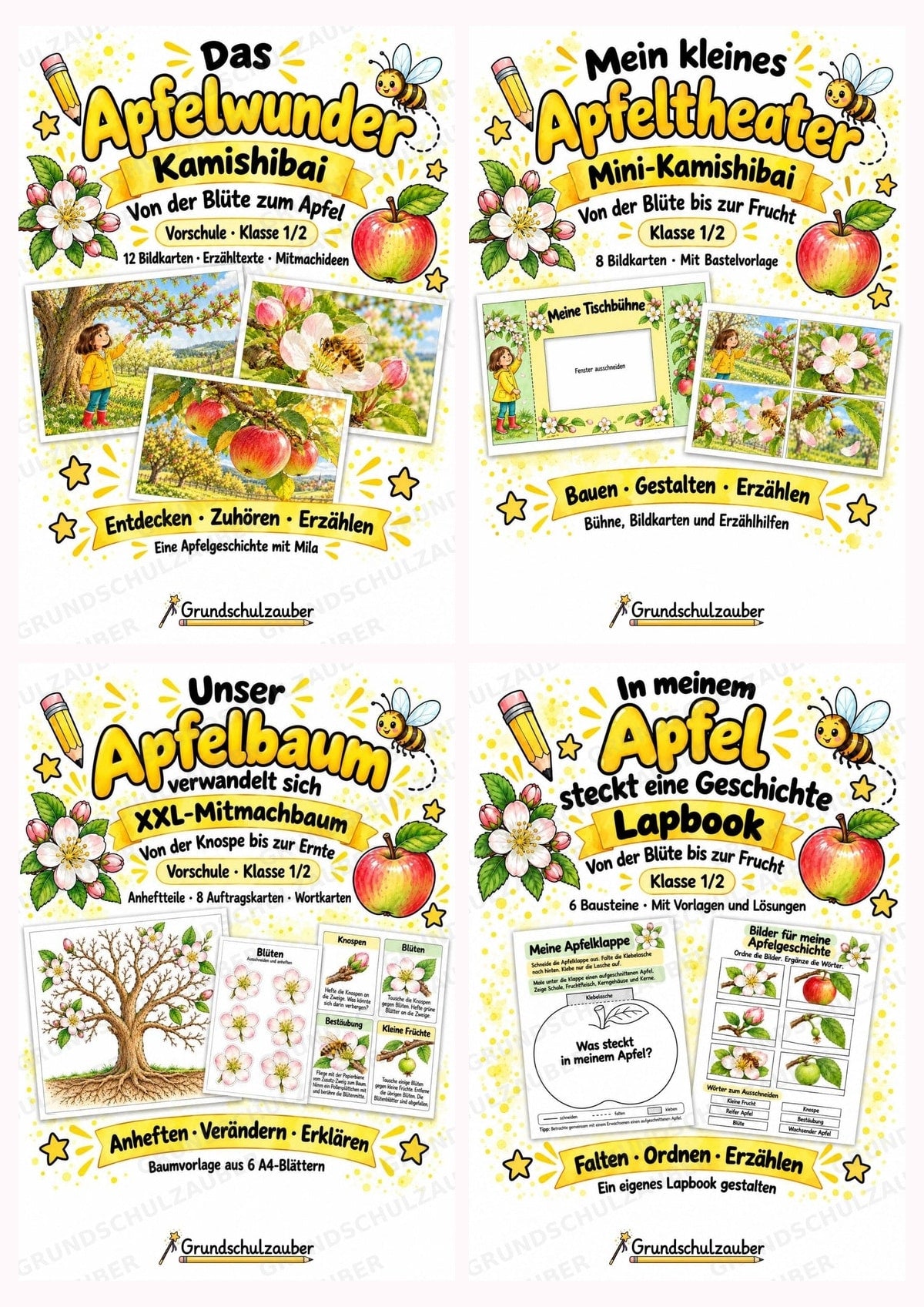 Apfel Unterrichtsmaterial Klasse 1/2 – Set mit 4 Materialien | Sachunterricht – BUNDLE Paketcover
